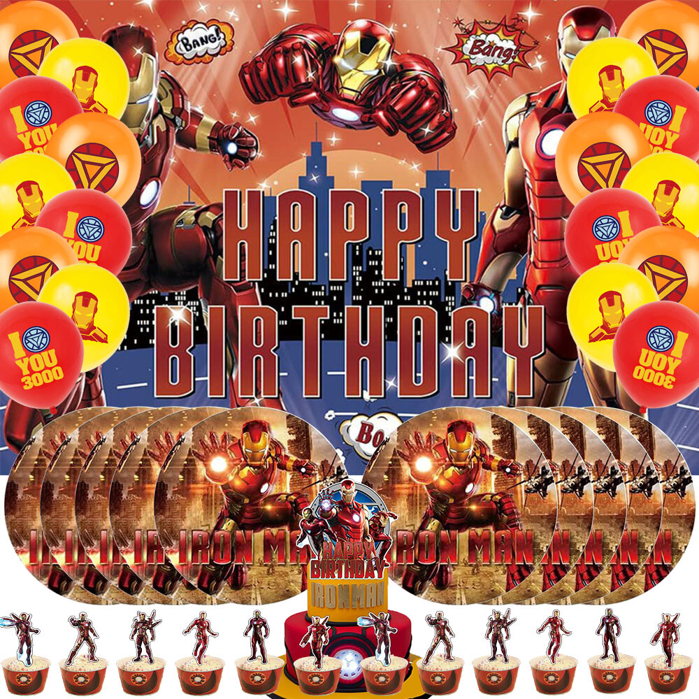 Iron Man Party Supplies Birthday Decoration Set Plates Balloons Banner