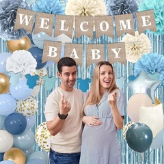 Dusty Blue Baby Shower Decorations- Boy Baby Shower Decor Set with- Welcome Baby