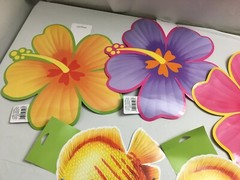New Luau party wall decorations 2 sided hibiscuflowers tropical fish cut outs