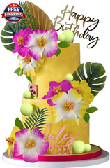25PCS Hawaiian Cake Decorations Summer Cake Decoration with Cute Figures and Hib