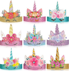 Gersoniel 24 Pcs Unicorn Birthday Party Hats Paper Party Crown Unicorn Headbands