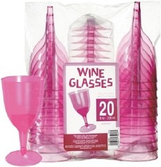 Amscan Transparent Wine Glass Plastic, Pink, 8 Oz., Pack of 20 Party Supplies