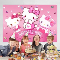 Durable Polyester Birthday Banner, 5x3ft Kawaii Cat Backdrop for Celebrations