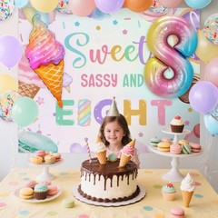 Sweet Sassy and Eight 8th Decorations for Girls 8 Year Old Party Decor Ice Cr…