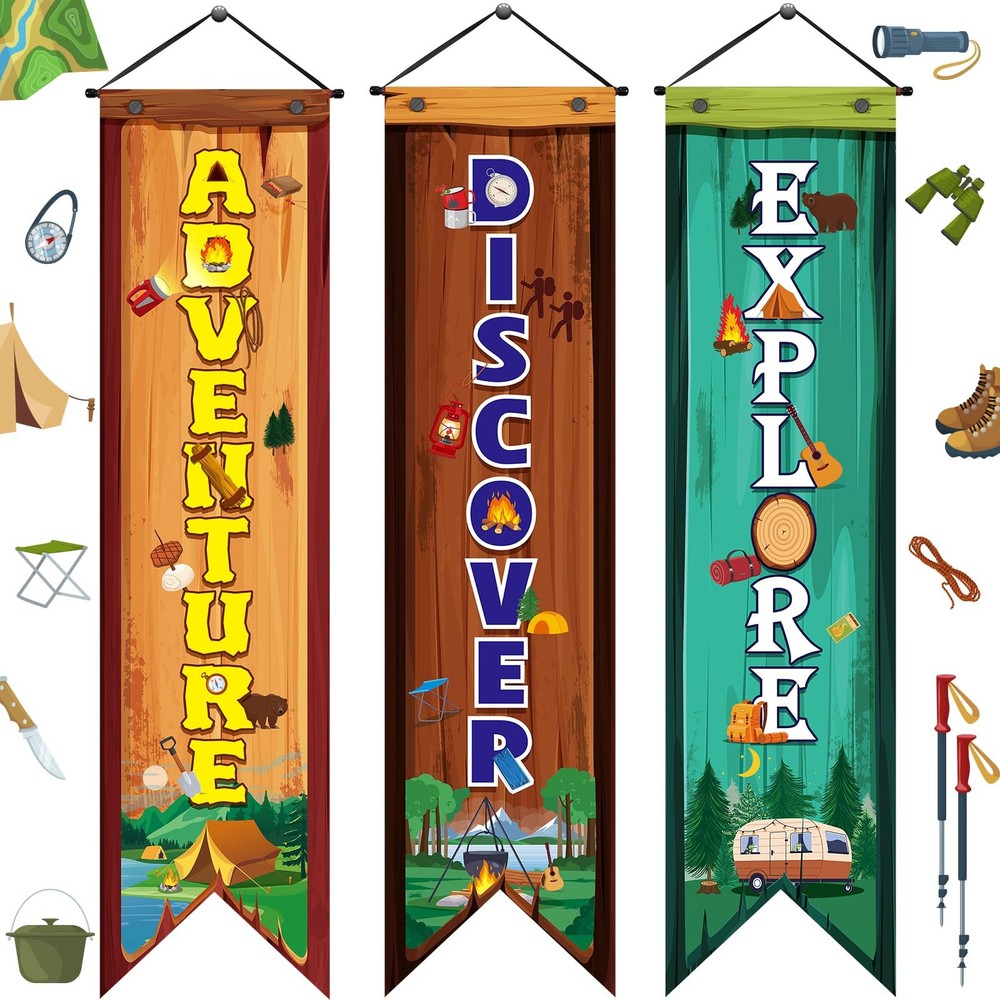 «3 Pcs Camping Banners for Adventure Theme Parties, Baby Showers & Decor»
