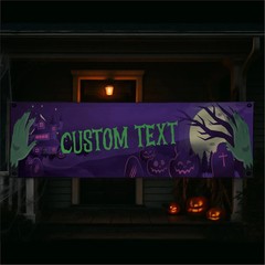 Custom Halloween Haunted House Banner Personalized Vinyl Party Backdrop for Yard