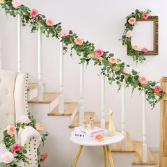 2Pcs 13 Ft Artificial Flower Garlands Real Touch Fake Floral Silk Pink Rose