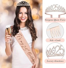 25th Birthday Decorations for Girls, 25th Birthday Sash, 25th Birthday Crown,…