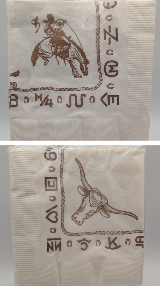 Cocktail Napkins Cowboy Bucking Bronco Long Horn Steer Head Branding Iron Vtg