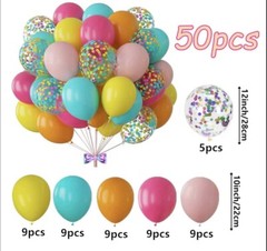 50pcs Vibrant Tropical Pool Party Balloons Set – Hot Pink, Orange