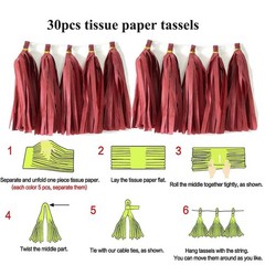 30 Pcs Burgundy Tissue Paper Tassels DIY Hanging Decorations Baby Shower Wedding