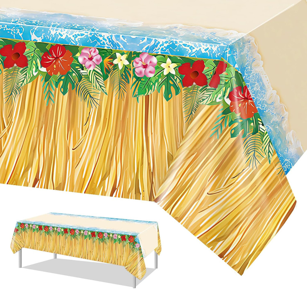 2 Pcs Hawaiian Table Cloths Luau Grass Skirt Tablecloths Tropical Hawaiian Party
