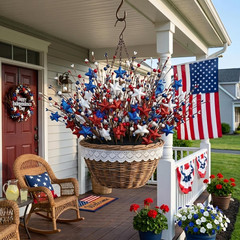 6 Pack Patriotic Berry Stem Picks Glitter Stars Red White Blue 4th July Vase DIY