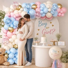 Gender Reveal Balloon Arch Kit, 147pcs Blush Pink and Blue Balloons Sand Whit…