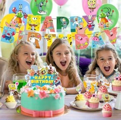 SpongeBob SquarePants Birthday Party Supplies Set，Balloons Banner Cake Toppers