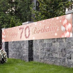 Happy 70th Birthday Rose Gold Banner Backdrop Balloon Confetti 70, Multi