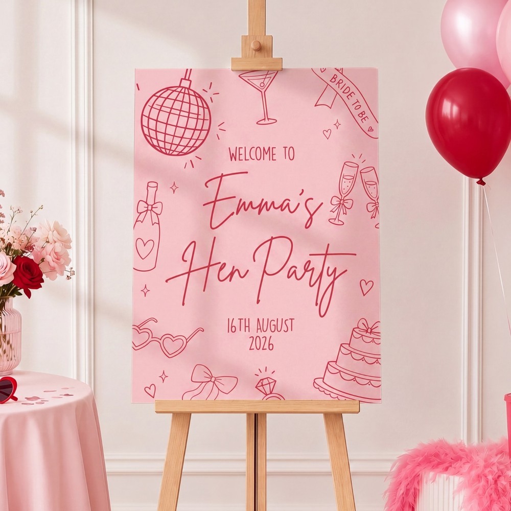 Personalised Hen Party Welcome Sign | Bridal Shower Board, Custom Hen Do Sign