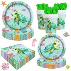 140pcs Ocean Turtle Birthday Party Supplies – Under the Sea Decor, Plates, Napki