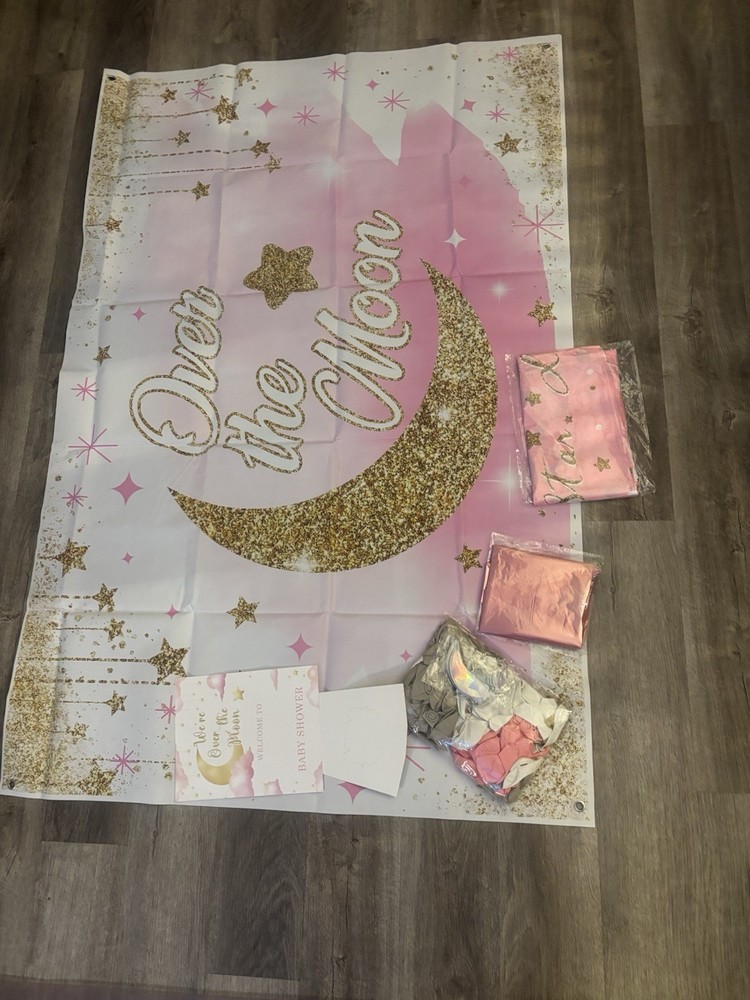 Banner with Matching Tablecloth Large Mylar Assorted Moon Balloons Party Decor