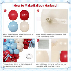 Red and Blue Balloon Arch Kit, Double Stuffed Red White and Blue Balloons with B