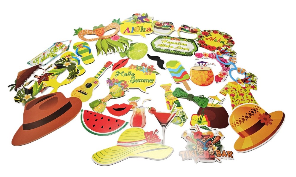 30 pc Hello Summer Tropical Theme Photo Booth Props