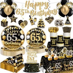 213pcs 65th Birthday Decorations for Men and Women, 350gsm Thick Plates 2 Tablec