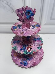 Stitch Cupcake Stand 3-Tier Pink with 24 Stitch Cupcake Toppers – Hawaiian Al…