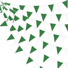 32Ft Green and White Party Decorations Triangle Banner Flag Fabric Pennant Bunti