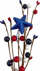 6 Pack Patriotic Berry Stem Picks Glitter Stars Red White Blue 4th July Vase DIY