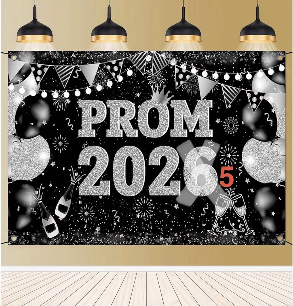 Prom 2025 Prop Banner 71 X 43 Backdrop Black & Silver