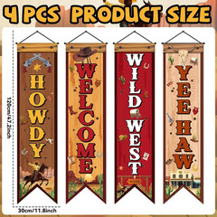 4 Pcs Western Cowboy Party Decorations Wild West Banner Howdy Yes Haw Welcome Ha