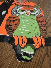 Wise Old Halloween Owl Sitting In A Tree Approx 1970s 11 X 9.5 Inches