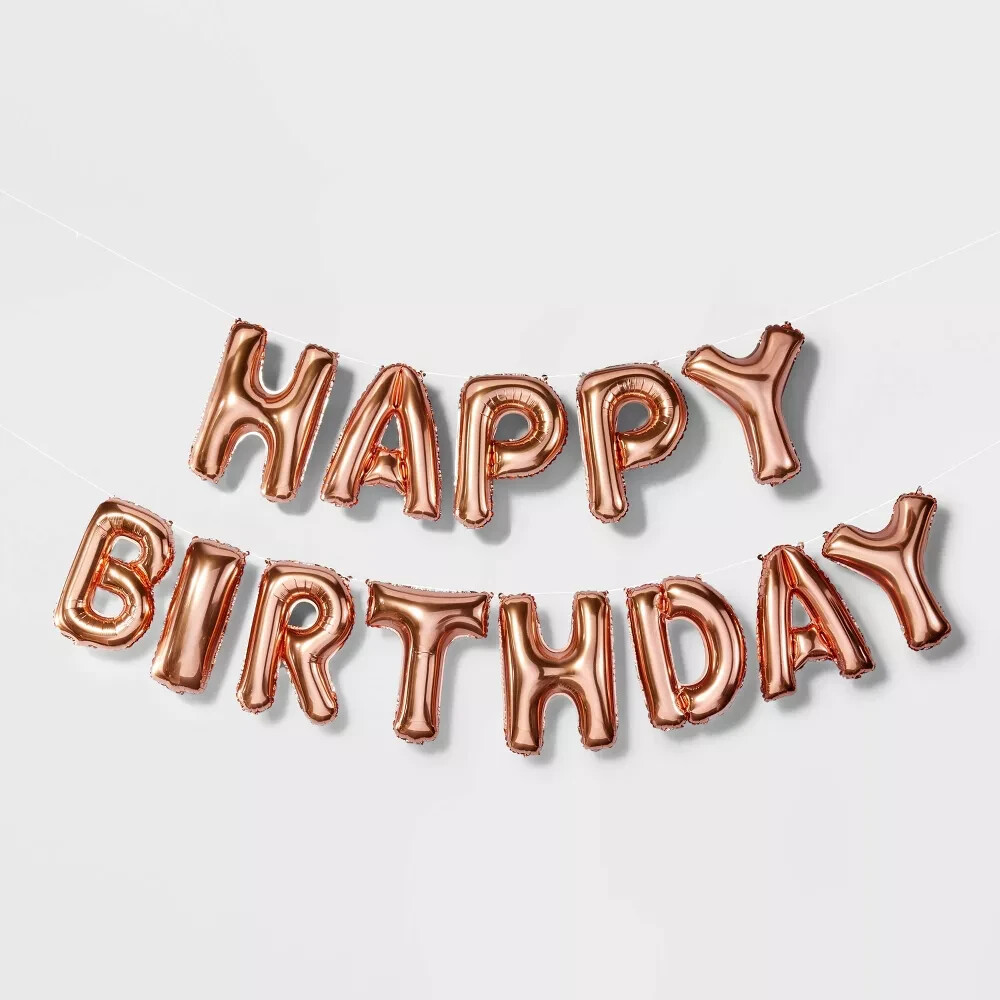 Spritz™ «Happy Birthday» Balloon Rose Gold Banner Kit