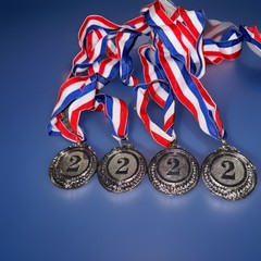 Sports Medals Silver Bronze Awards with Neck Ribbons Lot Of 8 Party Costume