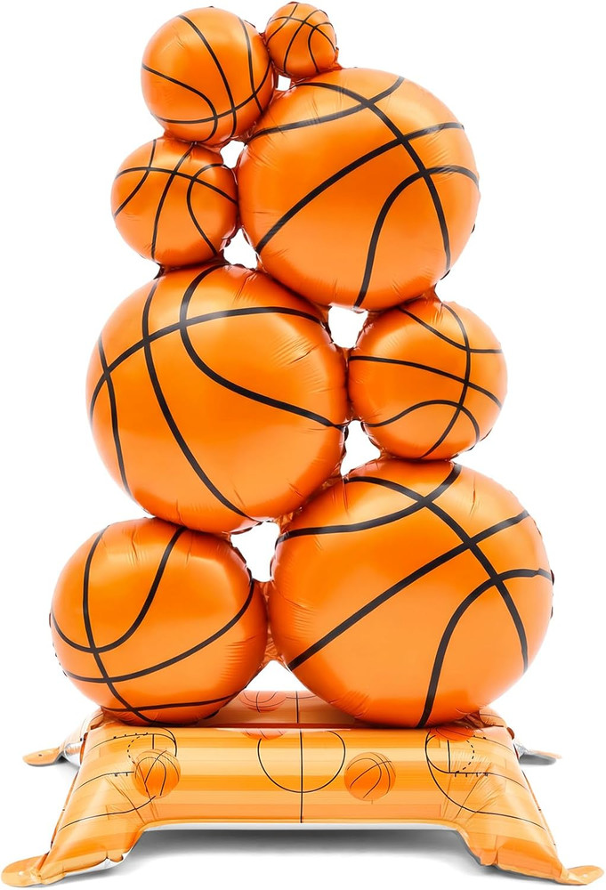 1 Pack Giant Self Standing Basketball Foil Balloons 3.5 Ft with Field Base for B
