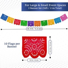 Mexican Party Banners (2 Pack with 10 Plastic Flags per Banner) – Papel Picad…