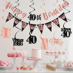 40Th Birthday Decorations for Women, Black Rose Gold Happy 40Th Birthday Banner