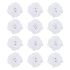 12Pcs 2″ Chiffon Flowers with Rhinestone Pearl Sewing Fabric Flowers, White