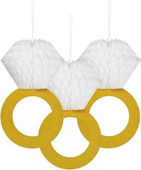 Glitter Gold Honeycomb Diamond Ring Hanging Decorations 3 Pieces Bachelorette…