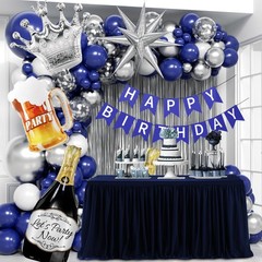 Blue and Silver Party Decorations, Blue Silver White Foil Balloons Happy Bann…