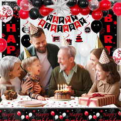 Red and Black Birthday Decorations for Men Women Boys Girls, Happy Birthday Deco
