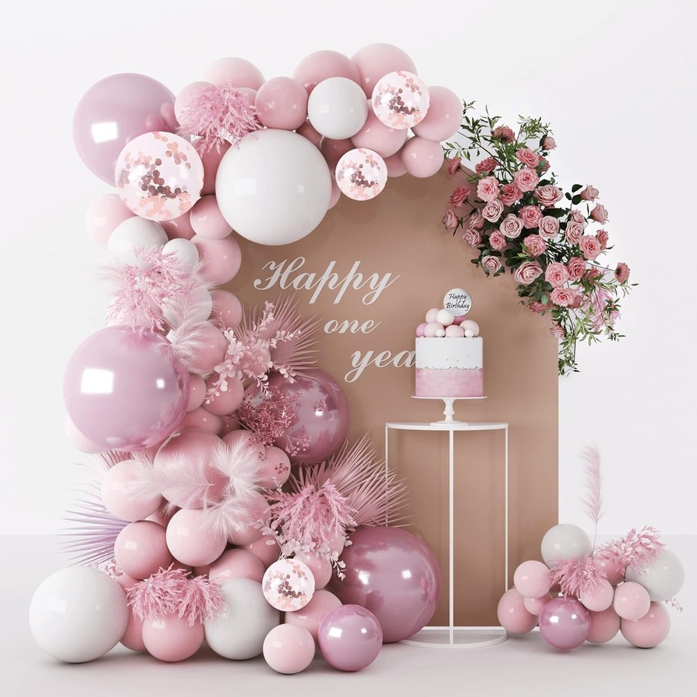 Pink White Balloons Garland Arch Kit 104 PCS Metallic 104p-pink