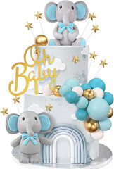 43 PCS Blue Elephant Cake Decoration Cute Baby Elephant Cake Decorations Oh Baby