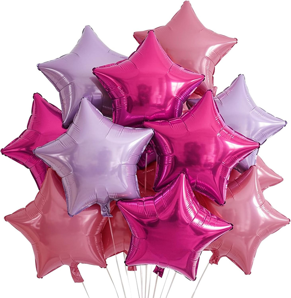 15Pcs 18 Inch Large Pink Purple Star Shape Foil Balloons Big Stars Helium Mylar