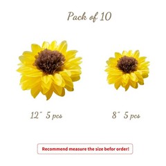 10 Pack Sunflower Tissue Paper Pom Poms, Yellow, 12, 8, Wall Hanging Decor