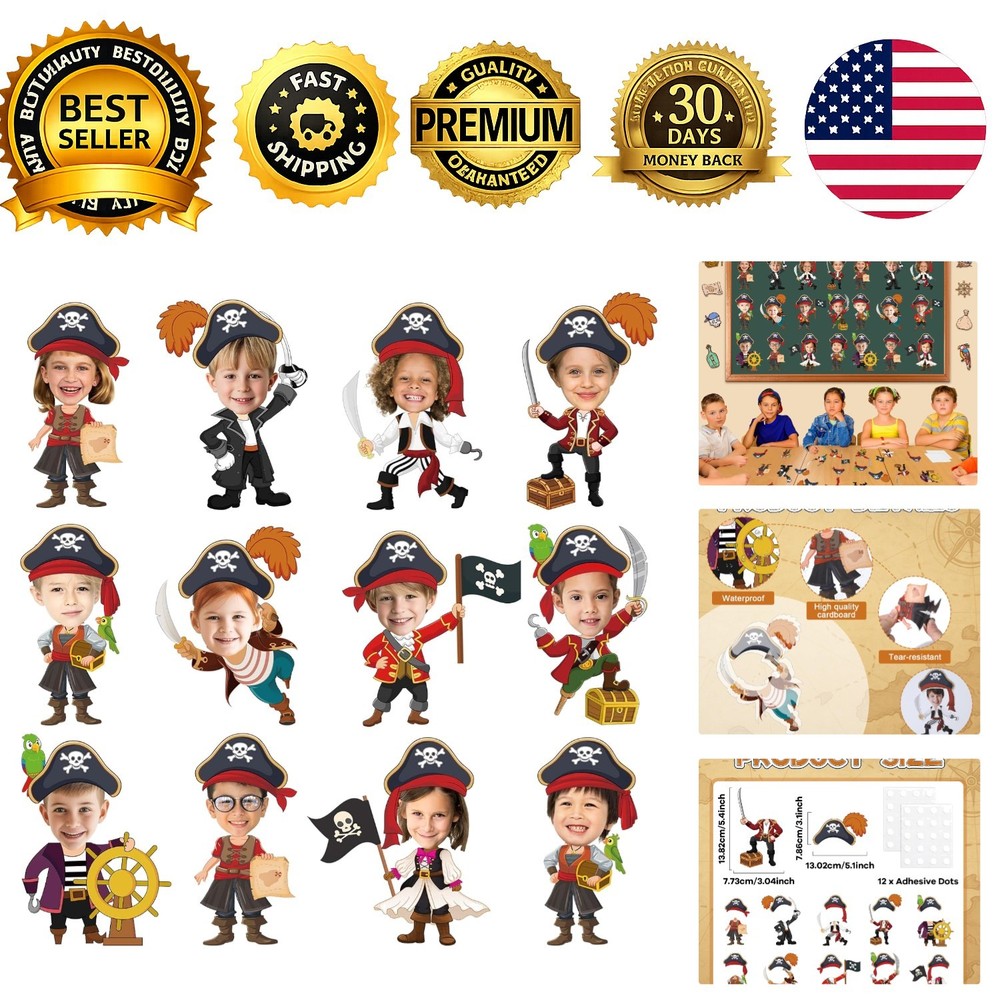 Pirate Treasure Theme Cutouts 60pcs Skull Hat Paper Decorations Bulletin Board