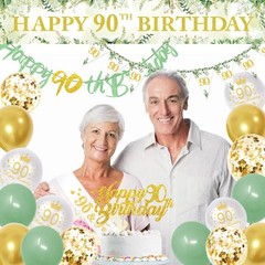 Sage Green 90th Birthday Party Decorations – Happy Banner, Gold