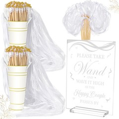 Reallnaive 103 Pcs Wedding Ribbon Stick Wand with Metal Buckets and Acrylic S…