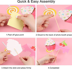 25 Pcs Candy Photo Booth Props with Stick, Candy Land Party Favors Selfie Props