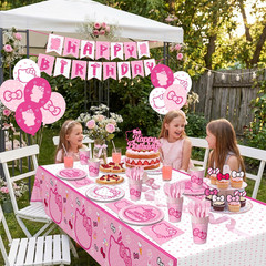 Cut Cat Birthday Decorations Pink Themed Party Supplies Set Including Banner,
